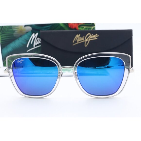 Maui Jim Violet Lake MJ 843-11 silver Cat Eye Sunglasses Blue Hawaii